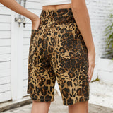 Washed Vintage Leopard Print Skinny Denim Shorts