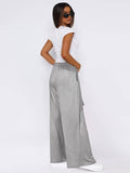 Solid Color Sag All-In-One Lace-Up Wide-Leg Pants