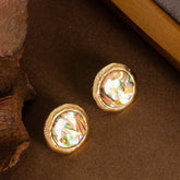 IRREGULAR GEOMETRIC ROUND ABALONE EARRINGS_CWMM4358