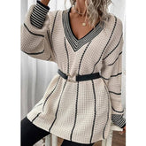 Vertical Pattern Casual Loose Medium Long Sweater