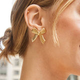 STAINLESS STEEL STRIPED BOW EARRINGS_CWAHA0890
