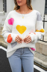 Women Round Neck Love Patterned Soft Sweater_Cwoswl1446