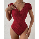 SOLID COLOR LACE SEE THROUGH DEEP VBACKLESSJUMPSUIT_CWMM4629