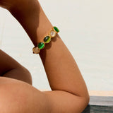 LUXURY 18K GOLD GREEN WHITE CATS EYE CUFF_CWAJE4817