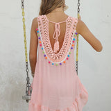 SLEEVELESS FRINGE BEACH SWIMSUIT COVER UP_CWASC2380
