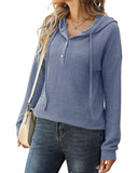 Waffle Solid Color Baggy Hooded Button Knit