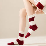 RED BOW COTTON CREW SOCKS FOR WOMEN STRIPED_CWMS1371