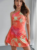 Womens Sexy Print Pleated Dress