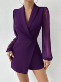 Solid-Color Zipper Shorts,Long-Sleeved Jumpsuit