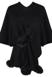 Cwocas0052_Solid Color Wool Ball Cape Knitted Shawl