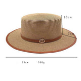 BRITISH STYLE FLAT TOP FASHIONABLE BELT STRAW HAT_CWAH1156