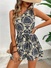 Printed Drawstring Jumpsuit With Sloping Shoulder