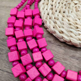 HANDMADE WOODEN SQUARE BEADS MULTI LAYER NECKLACE_CWMM4850