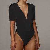Womens Sexy Deep Neck Short Sleeved Bodysuit_Cwtsts0262
