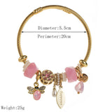 Trendy Stainless Steel Beaded Bee Charm Bracelet_Cwmm8606