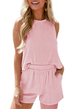 Twisted Sleeveless Vest, Shorts And Striped Suit