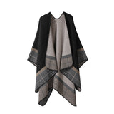 DOUBLE SIDED PLAID FAUX CASHMERE SHAWL CAPE_CWASC2137