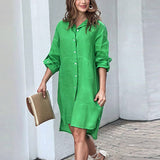 Solid Color Casual Stand Collar Button Long Dress