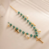 FRENCH TURQUOISE CROSS PENDANT NECKLACE_CWAJE0616