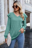 Women V Neck Flying Sleeve Blouse_Cwtbll0575