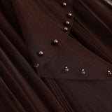 BEADED MESH PLEATED SKIRT A LINE TULLE SKIRT_CWBLS0398