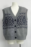 V-Neck Color Matching Embroidery Cardigan Vest
