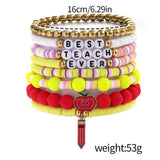LOVE APPLE LETTER SOFT CLAY ELASTIC BRACELET SET_CWMM3537