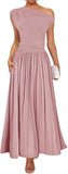 Womens One-Shoulder Pocketed Sleeveless Dress