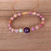 PURPLE TIGER STONE TURQUOISE BEAD BRAIDED BRACELET_CWAJE3952