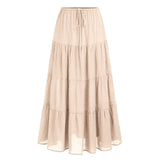 COTTON SKIRT HIGH WAIST ELASTIC TIE LONG SKIRT_CWAB4806