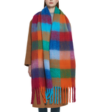 PLAID PATTERN FRINGE TRIM WINTER SCARF_CWASC2691