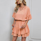 Spring/Summer Solid Color Ruffled Dress