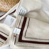 DOUBLE ROW STRIPED FRAME KNITTED SHAWL_CWASC0846