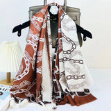 CHAIN PRINT SILK WOOL SCARF LUXURY TRAVEL SHAWL_CWASC0895