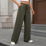 Stretch Waist Drawstring Pocket Wide Leg Pants