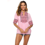 Womens Cotton Mid-Sleeve Embroidered Shirt