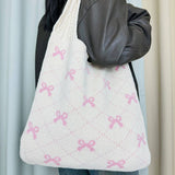 Cwab4567_Bow Knit Large Capacity Tote Bag