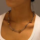 Two-Tone Gold Silver Stainless Steel Necklace_Cwmm8878
