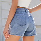 Washed Design With Beaded Slimming Denim Shorts