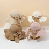 FASHION BOW RIBBON WIDE BRIM STRAW HAT_CWAH3471