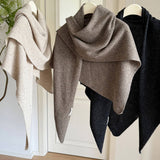 100% Wool Thick Knit Large Triangle Shawl_Cwov00257