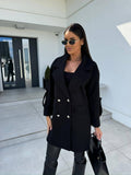 Solid-Color H-Shaped Suit Collar Long Jacket