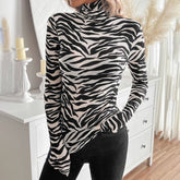 STYLISH ZEBRA PRINT MESH HIGH NECK FITTED TOP_CWTBLL3425