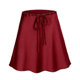 SATIN SKIRT DRAWSTRING CASUAL SHORT SKIRT_CWBSS0379