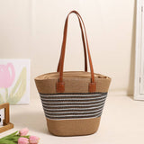 HOLLOW STRIPED ONE SHOULDER BEACH STRAW BAG_CWAB1867
