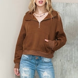 Solid Color Hoodie With Zip-Up Lapel Pullover