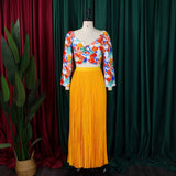 PRINTED TOP PLEATED LONG SKIRT TWO PIECE SUIT_CWSTB1137