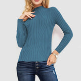 Wide-Striped Solid-Color Long-Sleeved Top