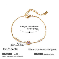 18K GOLD PINK ZIRCON ROUND CHAIN BRACELET STEEL_CWAJE4678
