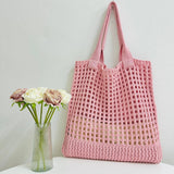 Cwab5059_Solid Color Hollow Bag Single Shoulder Woven Bag